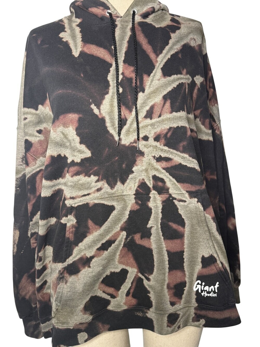 Giant Hoodies Black Bleach Spiral Tie Dye Oversized Unisex Pullover Hoodie OS